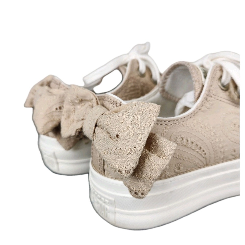 Converse Beige Lace Bow Athletic Shoes